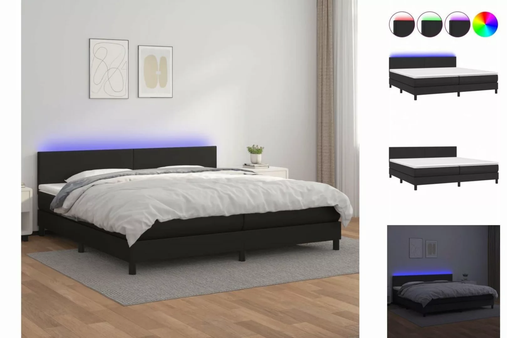 vidaXL Bettgestell Boxspringbett mit Matratze LED Schwarz 200x200 cm Kunstl günstig online kaufen