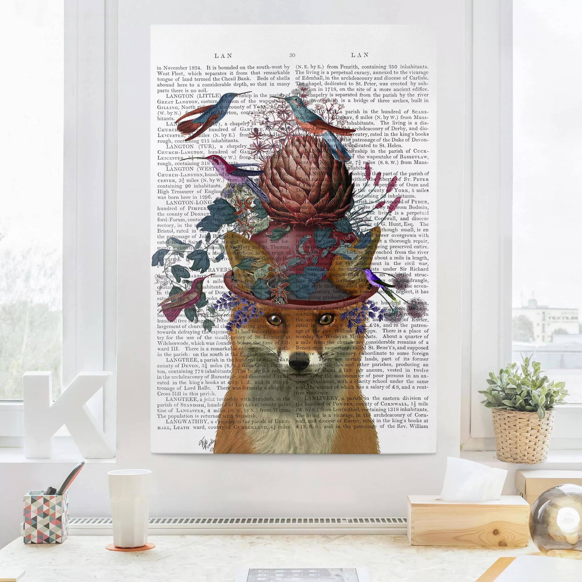 Leinwandbild Tiere - Hochformat Vogelfänger - Fuchs mit Artischocke günstig online kaufen