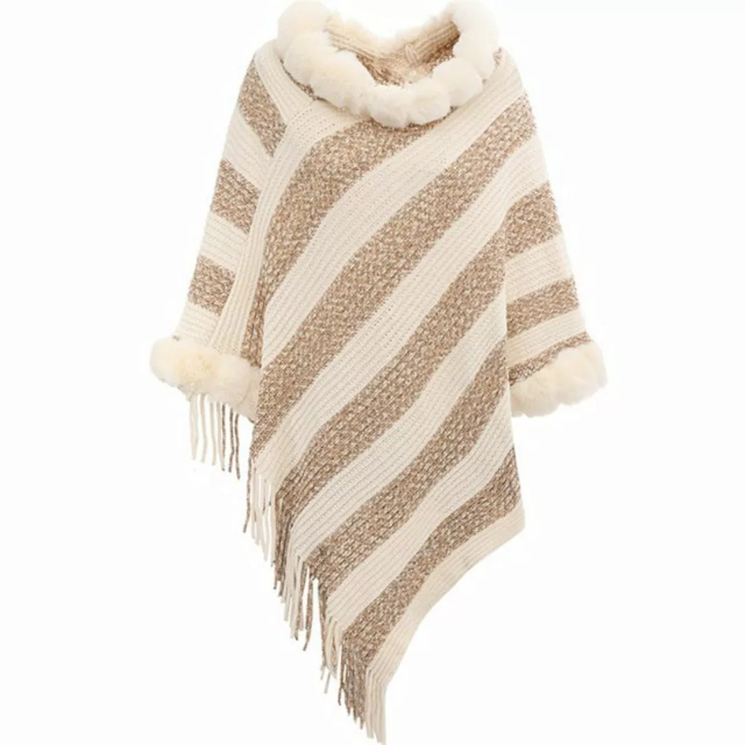 Rouemi Cape Damen Pelzkragen cape Mantel, Chenille Warm Knit Schal günstig online kaufen