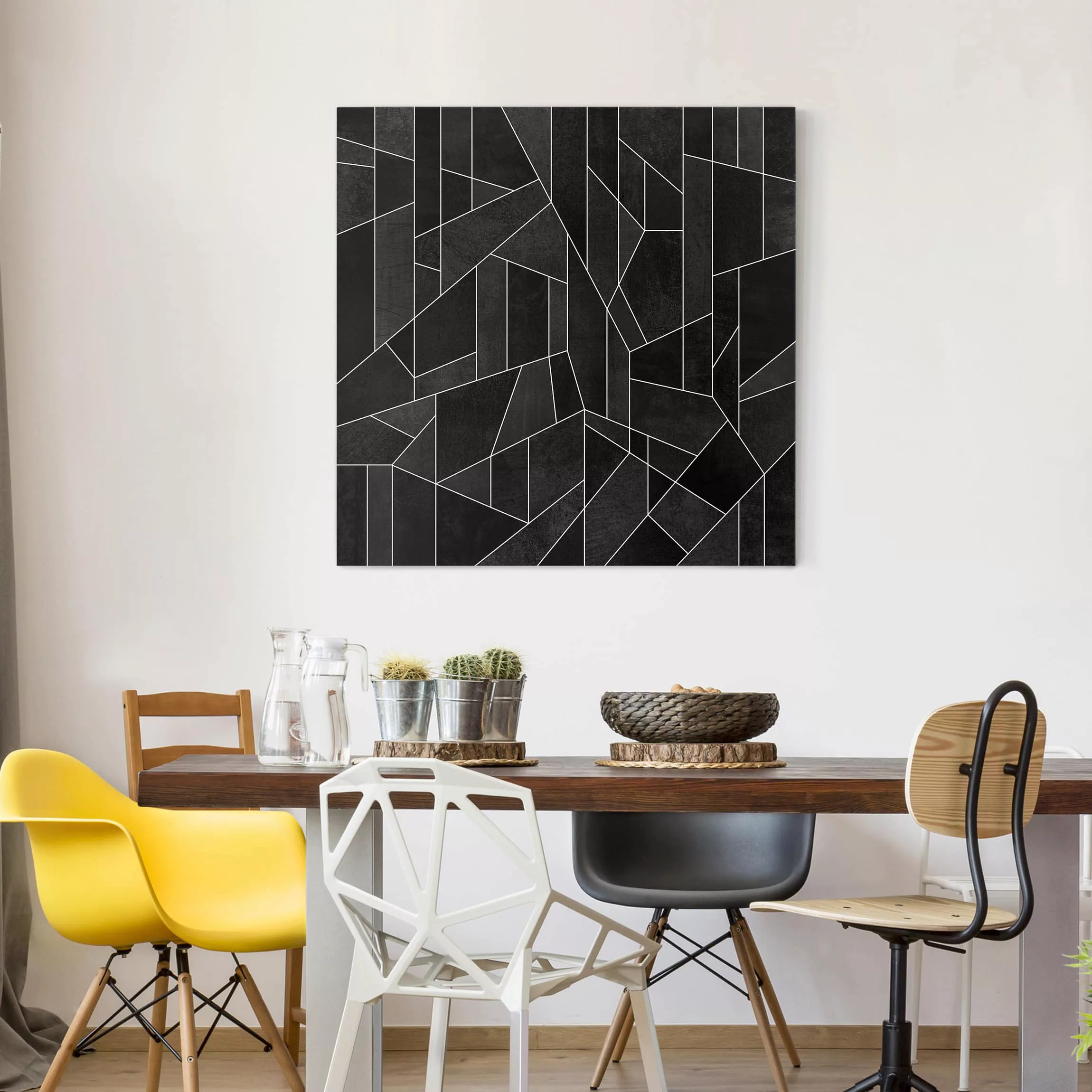 Leinwandbild - Quadrat Schwarz Weiß Geometrie Aquarell günstig online kaufen