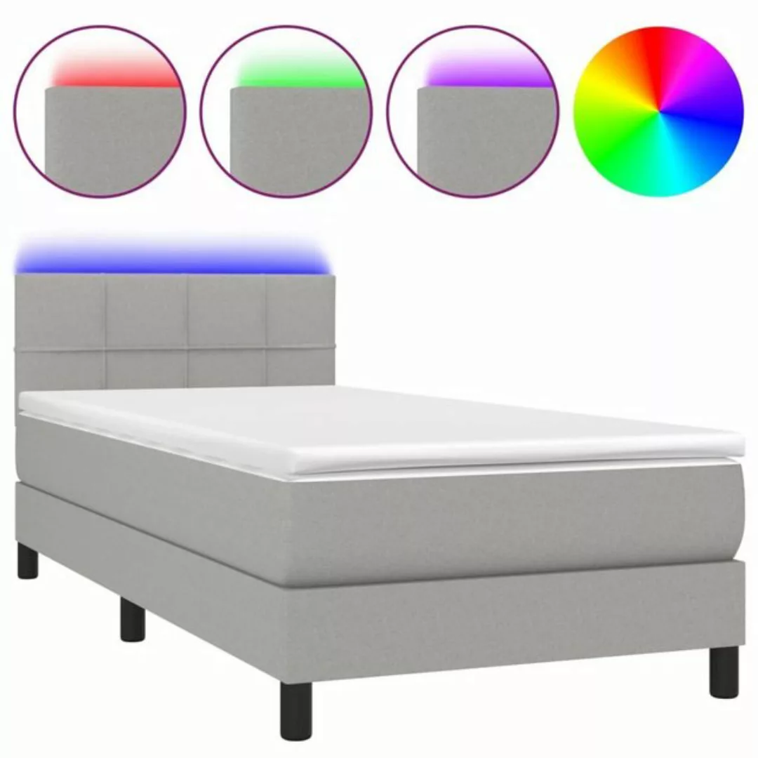 vidaXL Bettgestell Boxspringbett mit Matratze LED Hellgrau 90x200 cm Stoff günstig online kaufen