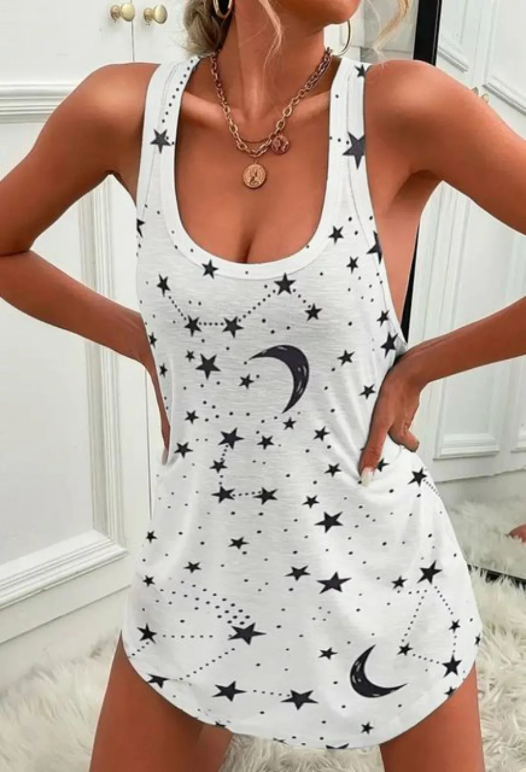 CHENIN Strandkleid Sexy ärmelloses Strapskleid mit Print (Lockere Passform, günstig online kaufen