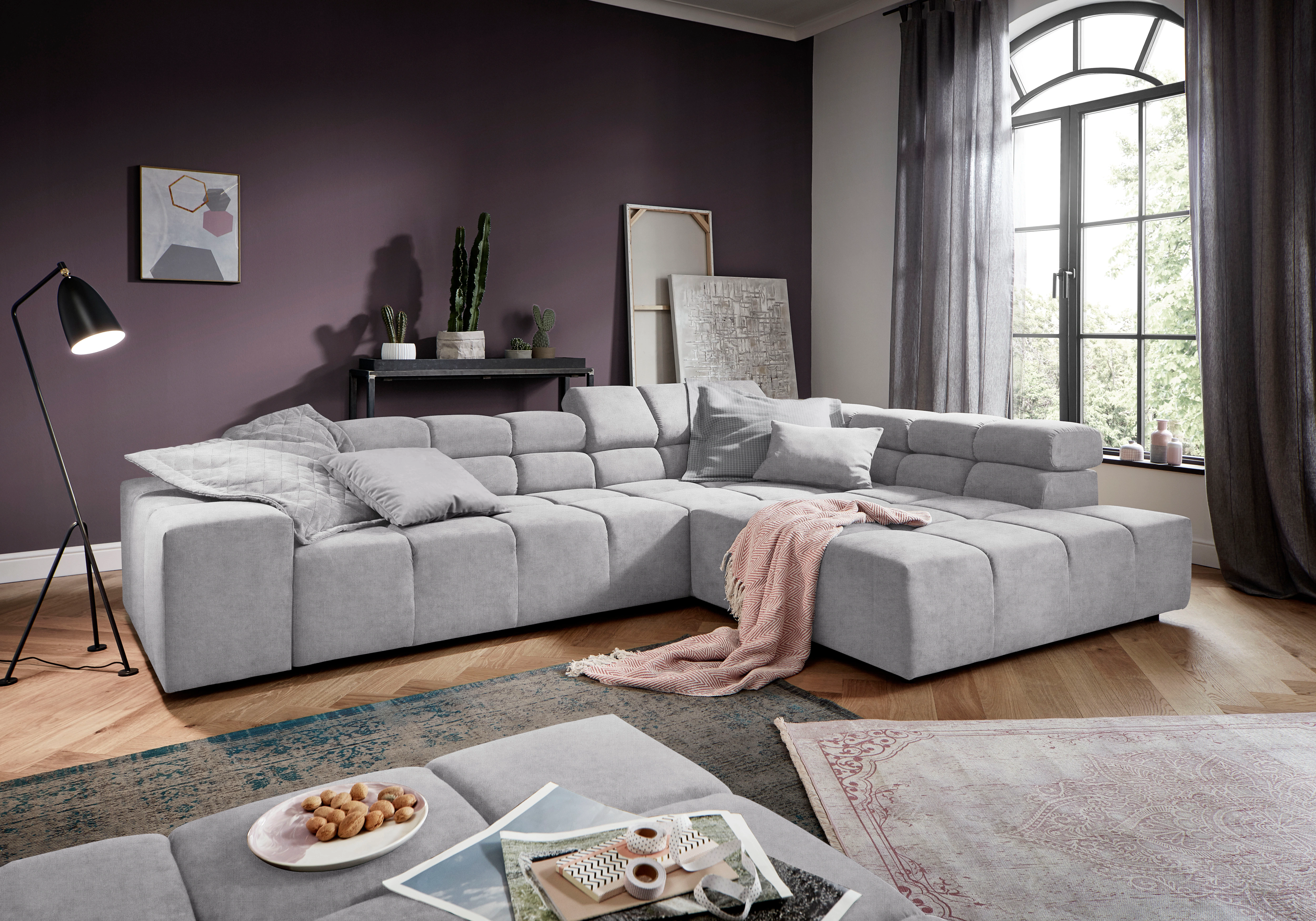 INOSIGN Ecksofa Ancona incl. Kopfteilverstellung, Zierkissen Breite 319cm, günstig online kaufen