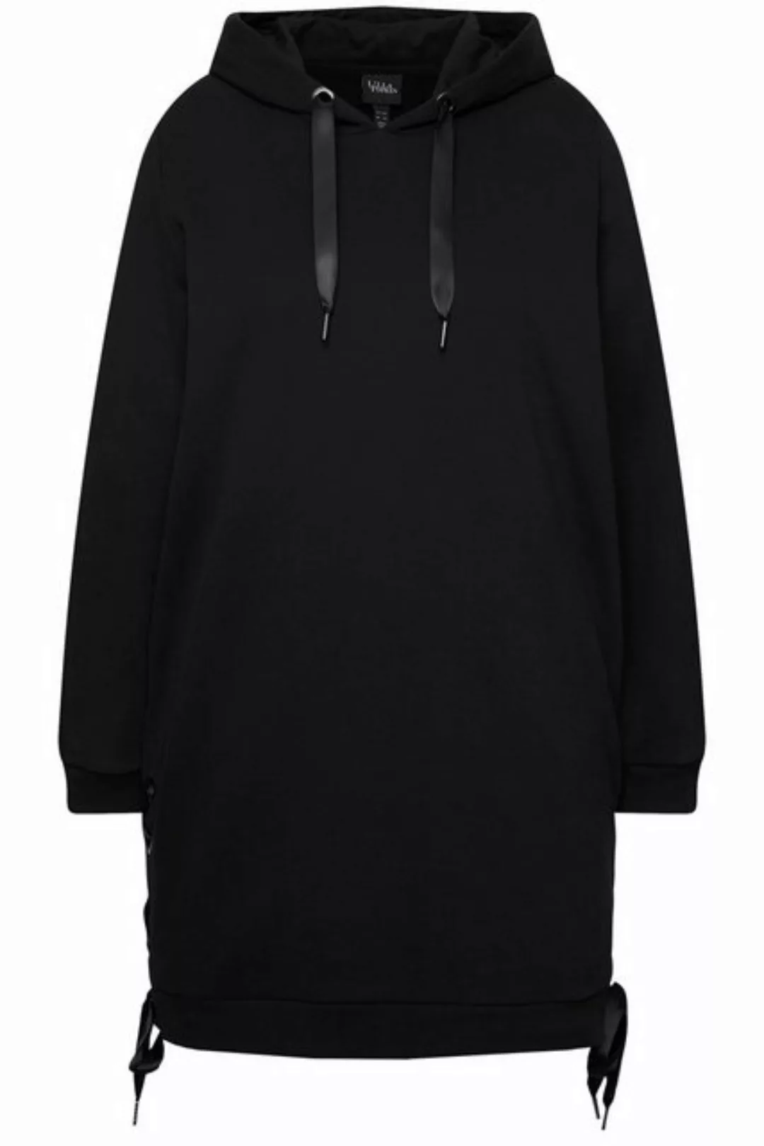 Ulla Popken Sweatshirt Long-Hoodie Satinbänder Kapuze Langarm günstig online kaufen