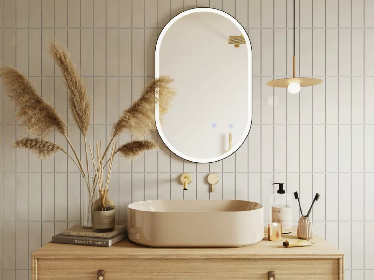 Badezimmerspiegel oval mit Beleuchtung beschlagfrei - 50 x 80 cm - Schwarze günstig online kaufen