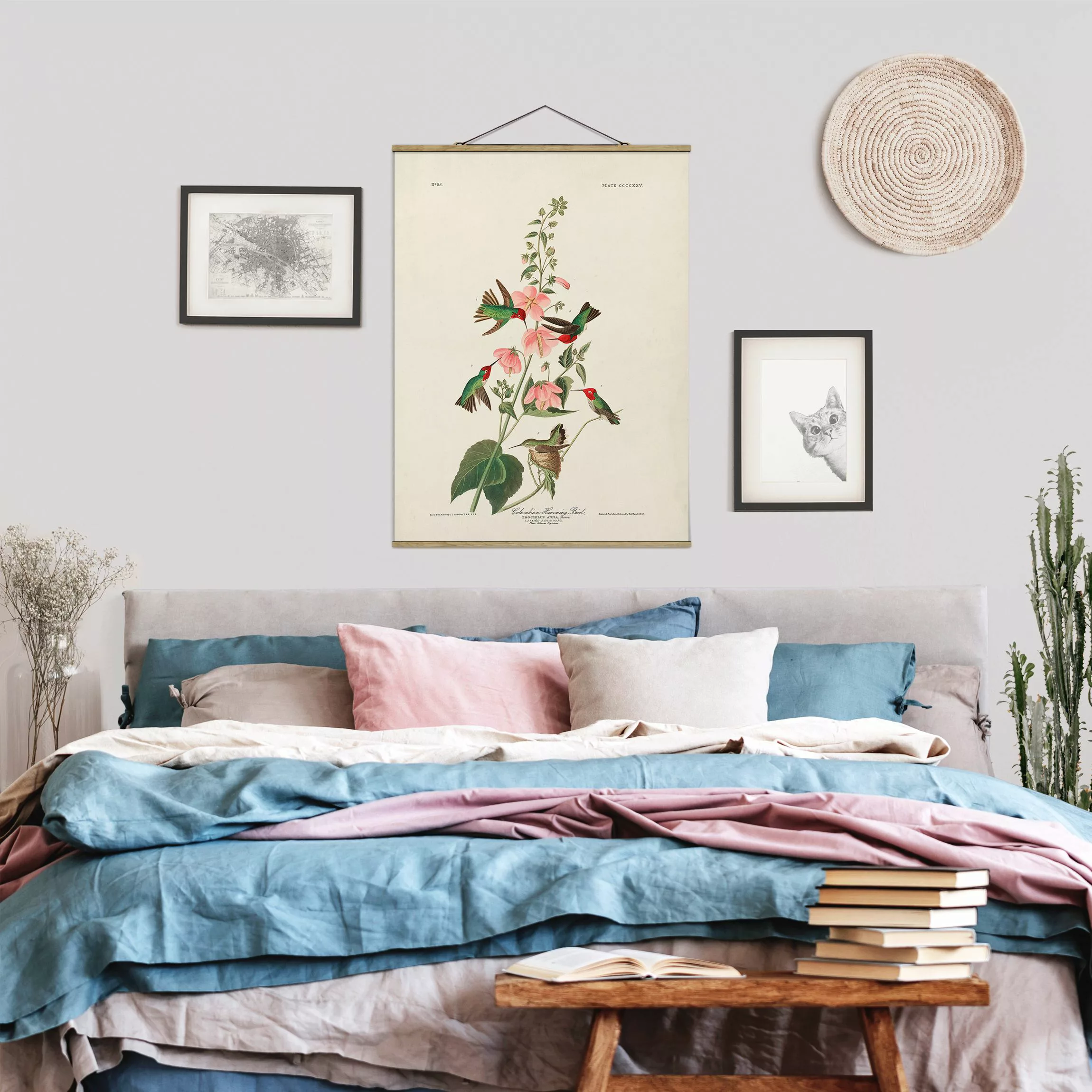 Stoffbild Blumen mit Posterleisten - Hochformat Vintage Lehrtafel Kolumbian günstig online kaufen