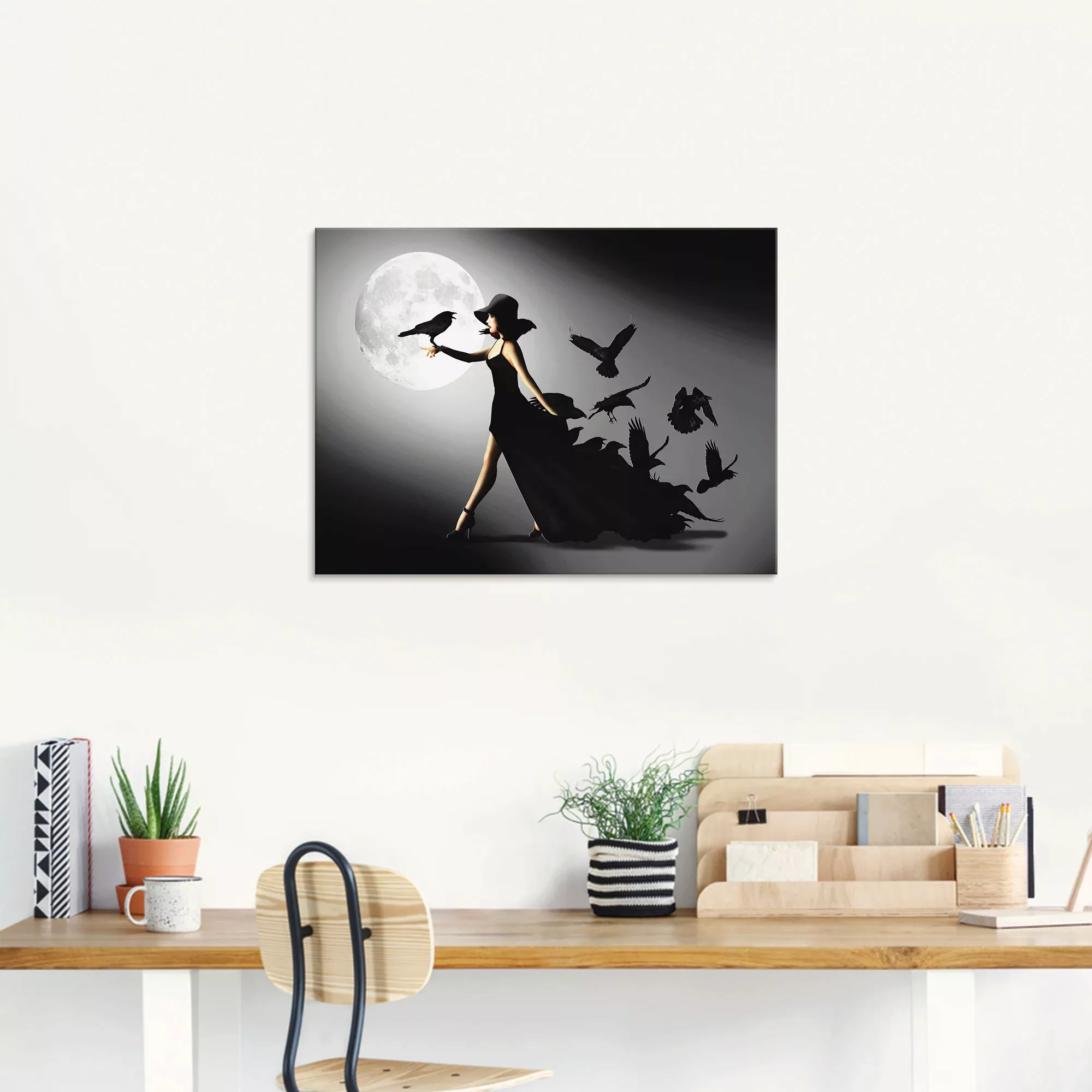 Artland Glasbild "Die Frau mit den Raben", Animal Fantasy, (1 St.), in vers günstig online kaufen