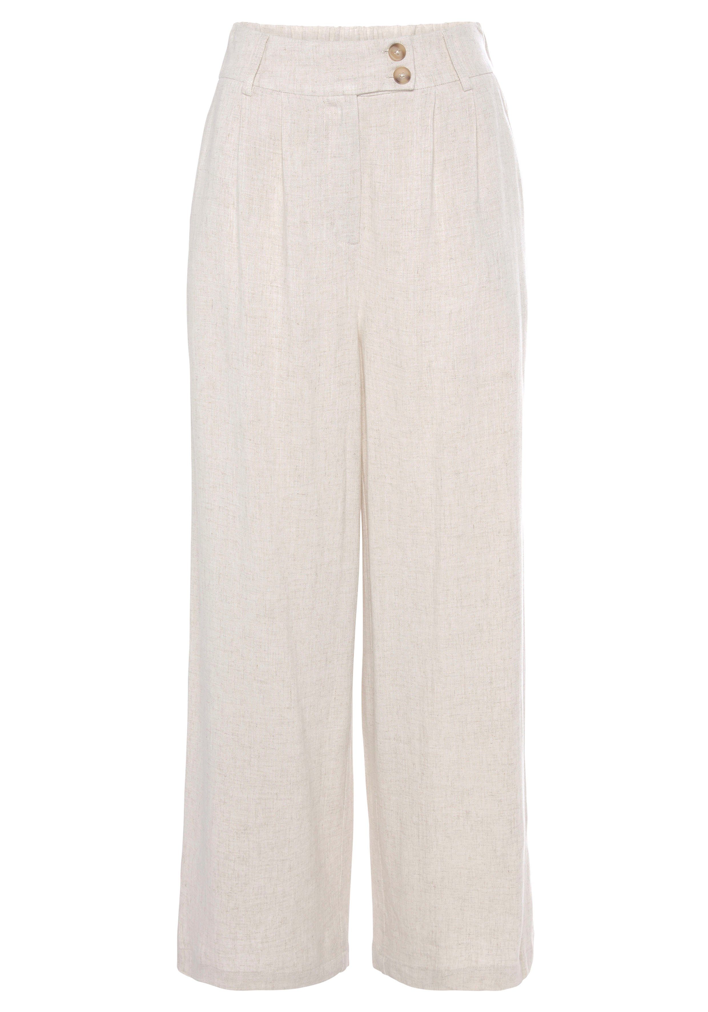 LASCANA Bundfaltenhose, mit Taschen und Knopfdetail, weites Bein, Leinenhos günstig online kaufen