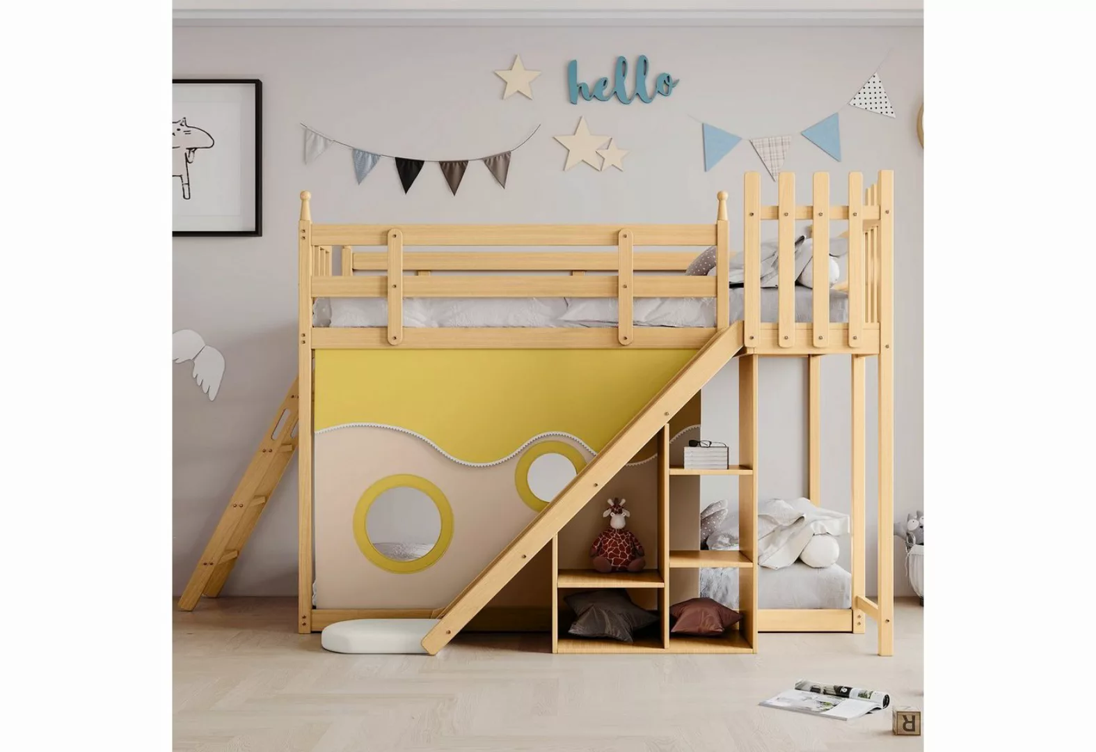 WISHDOR Holzbett Kinderbett, Etagenbett, Bett, Gästebetten, Hausbett 90x200 günstig online kaufen