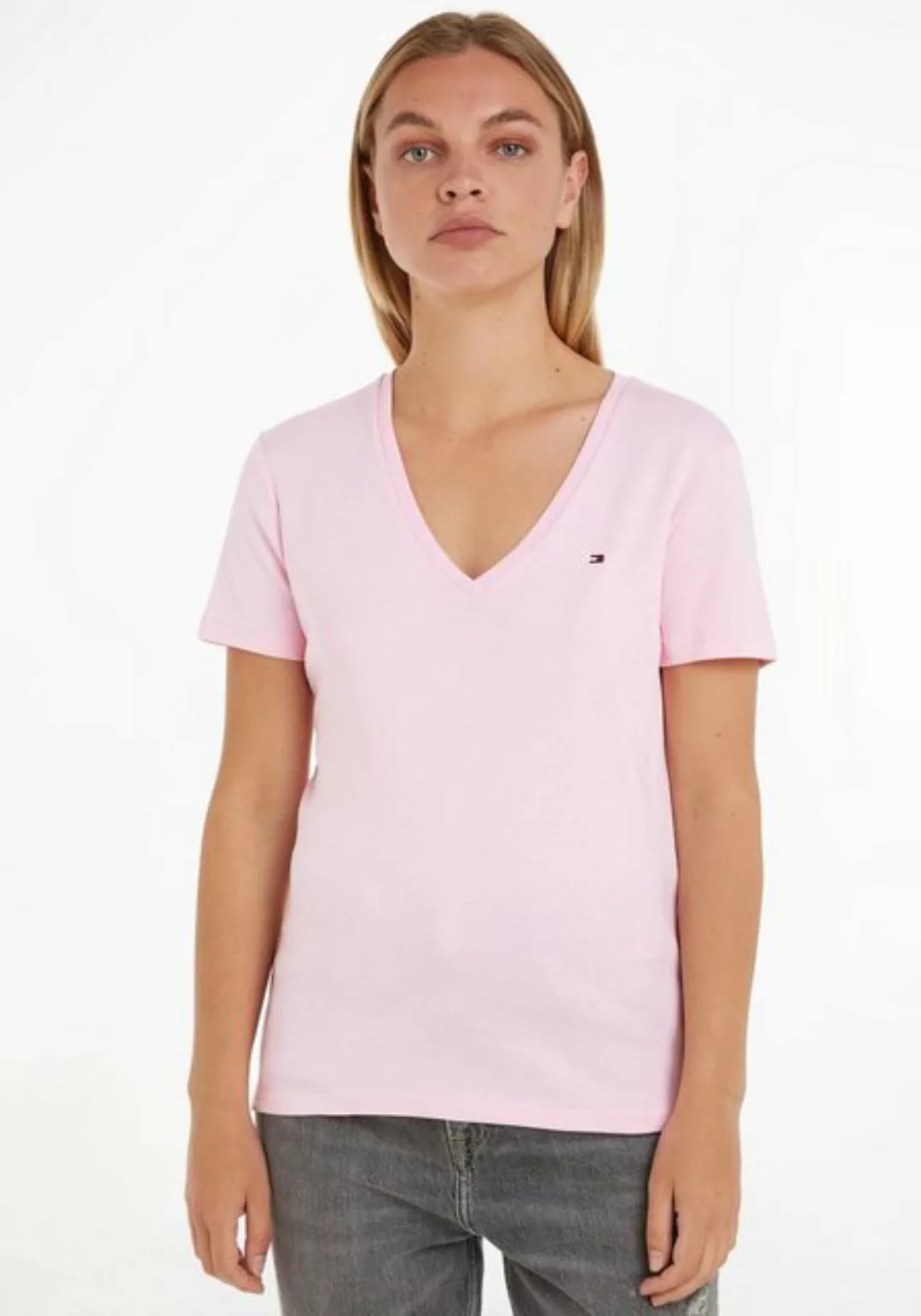 Tommy Hilfiger T-Shirt SLIM CODY RIB V-NECK SS mit dezenter Logostickerei günstig online kaufen