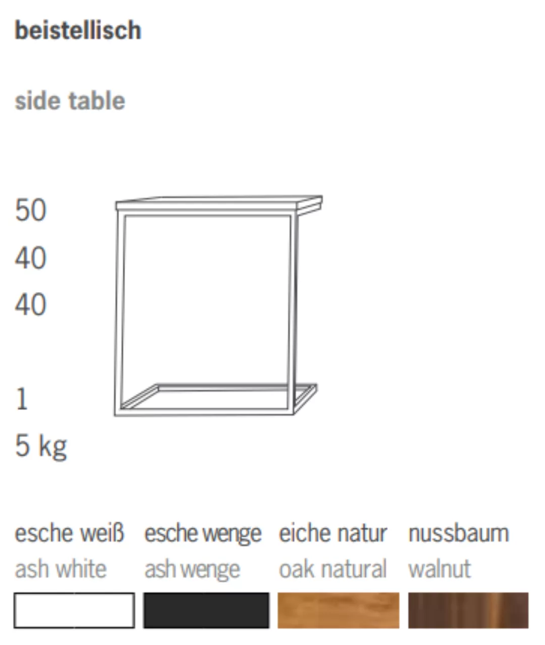 Beistelltisch Flat Weiß/Esche Wenge 50x40x40cm günstig online kaufen