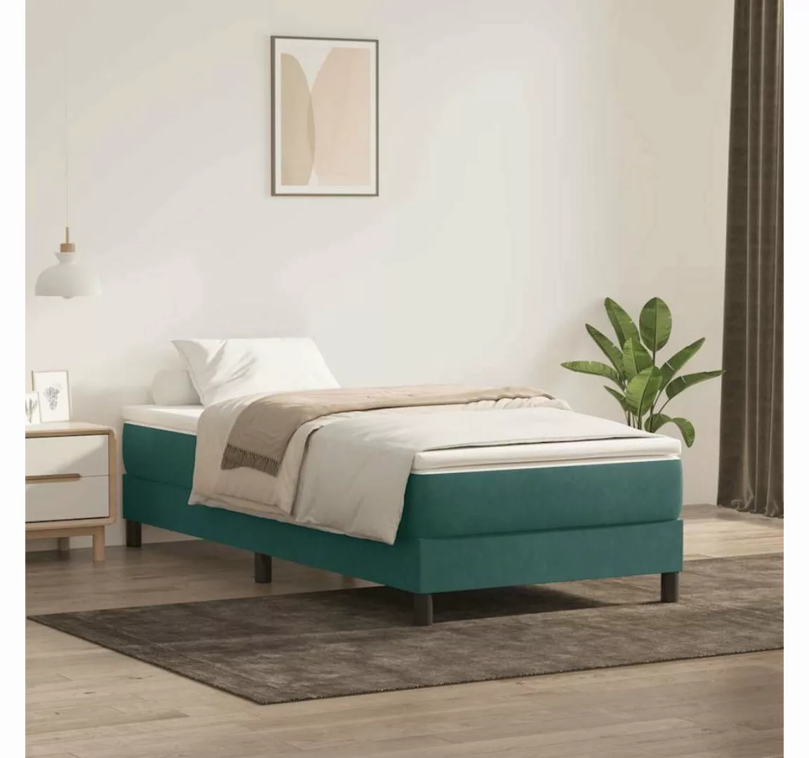 vidaXL Boxspringbett, Boxspringbett mit Matratze Dunkelgrün 100x220 cm Samt günstig online kaufen