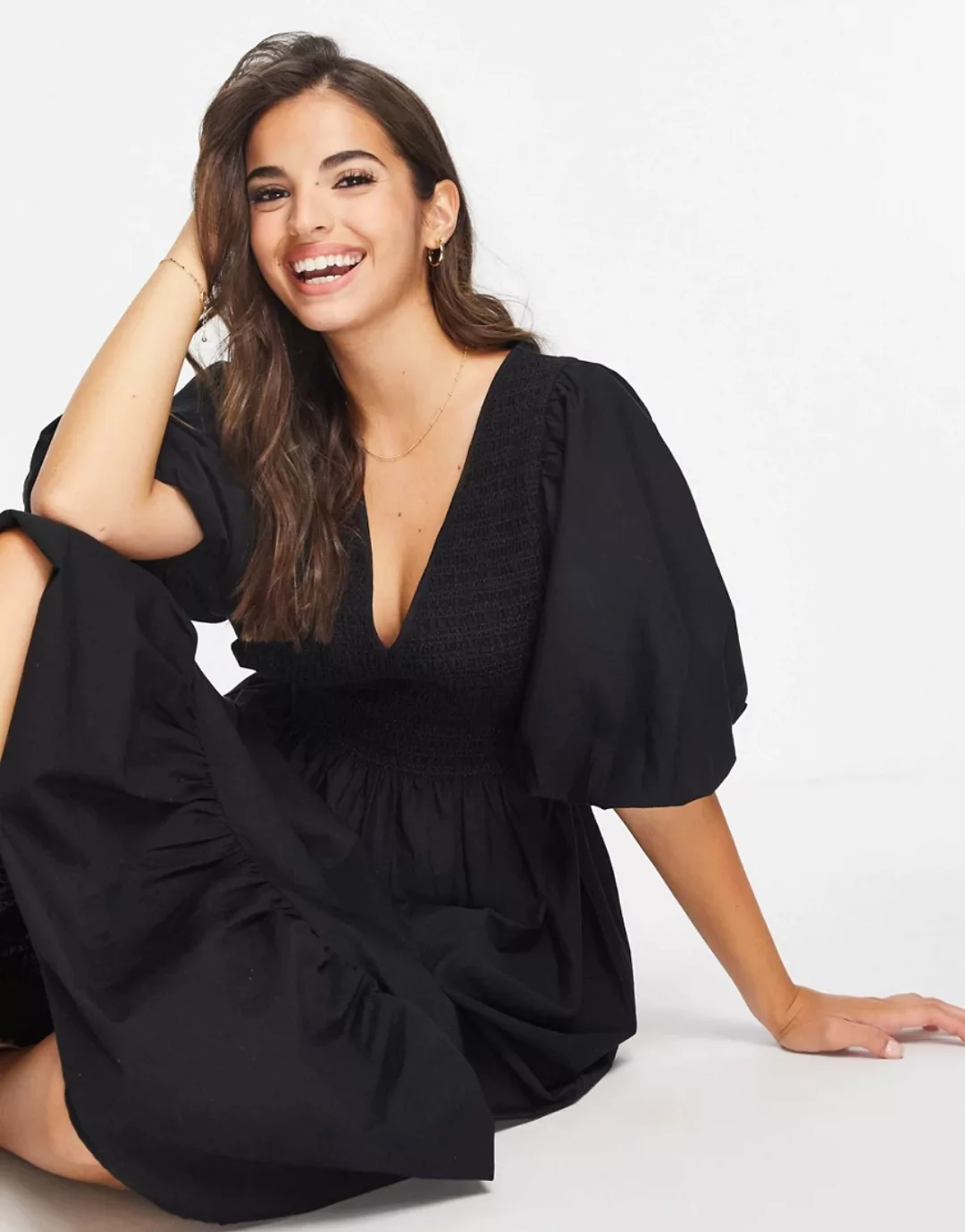 ASOS DESIGN – Maxi-Hängerkleid aus Baumwoll-Popeline in Schwarz günstig online kaufen
