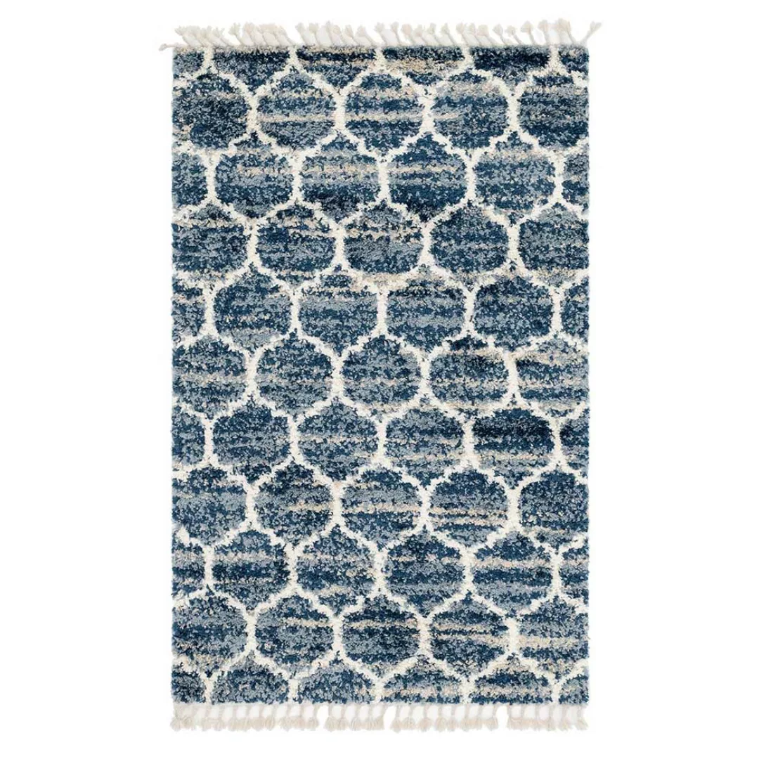 Blauer Teppich aus Hochflor modernen Skandi Design günstig online kaufen