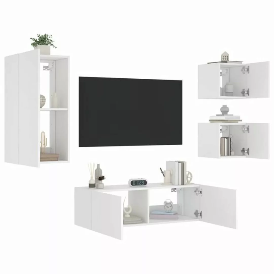 vidaXL TV-Schrank 4-tlg TV-Wohnwand mit LED-Leuchten Weiß günstig online kaufen