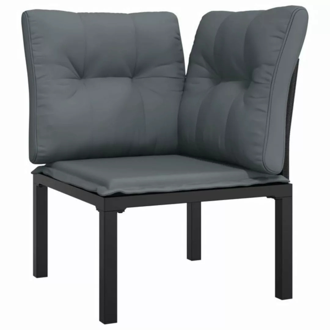 vidaXL Loungesofa Garten-Eckstuhl mit Kissen Schwarz und Grau Poly Rattan, günstig online kaufen