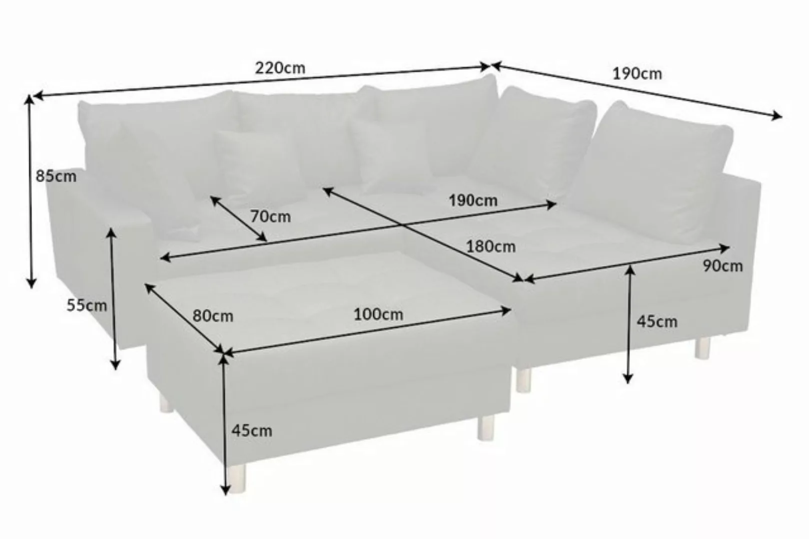 riess-ambiente Ecksofa KENT 220cm grau, Set 2 Teile, Wohnzimmer · Couch · S günstig online kaufen