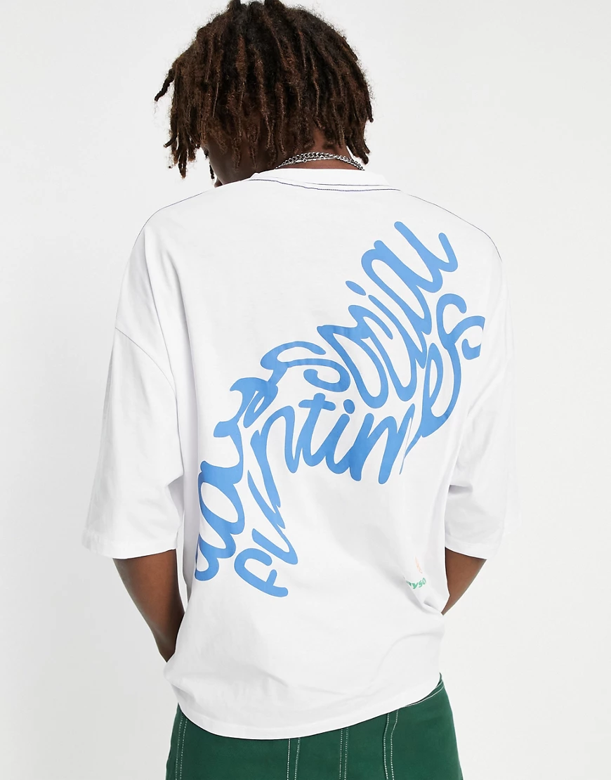 ASOS Daysocial – Oversized-T-Shirt in Weiß mit bunten Grafik-Schaumprints u günstig online kaufen