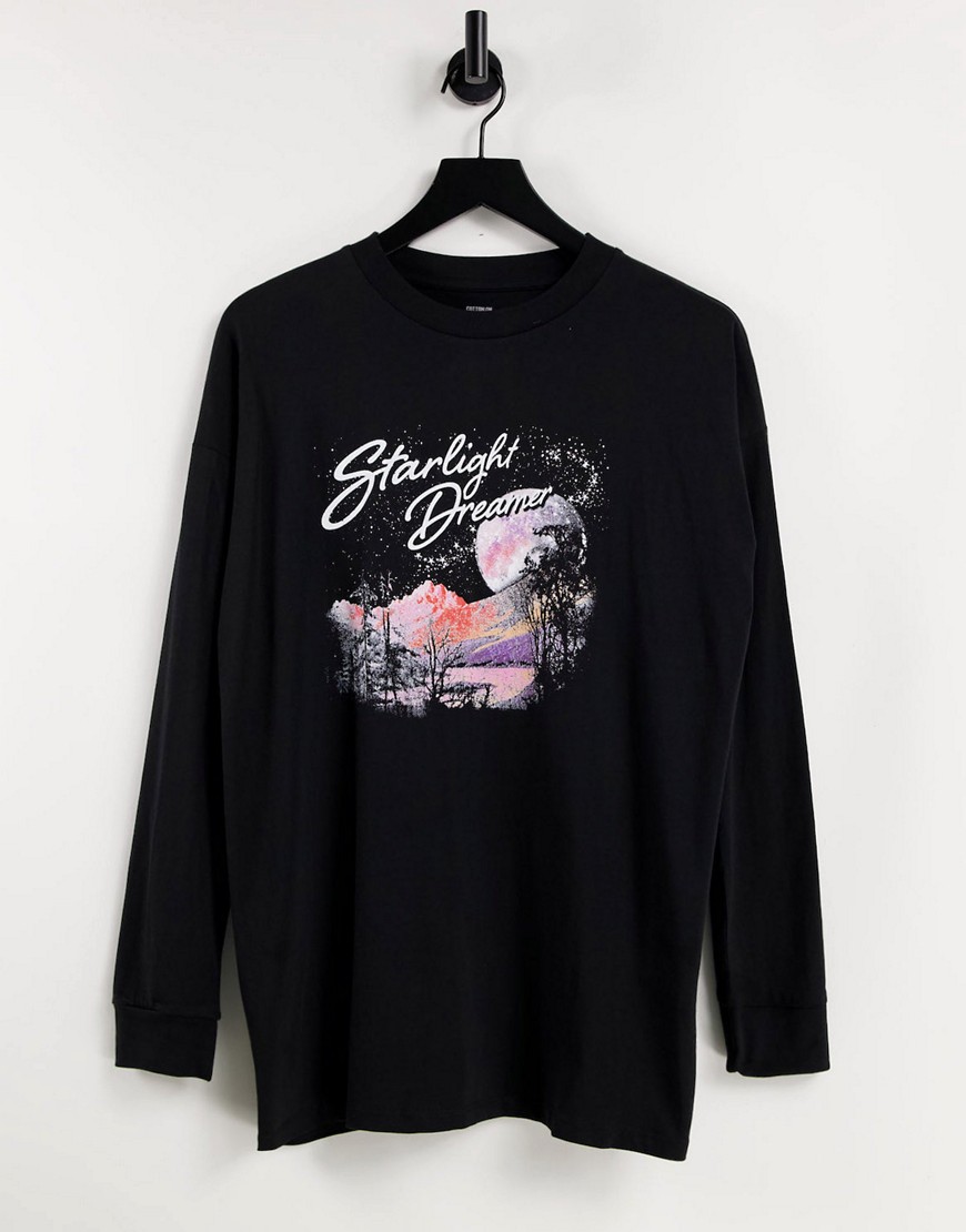 Cotton On – Locker geschnittenes, langärmliges Boyfriend-Shirt in Schwarz m günstig online kaufen