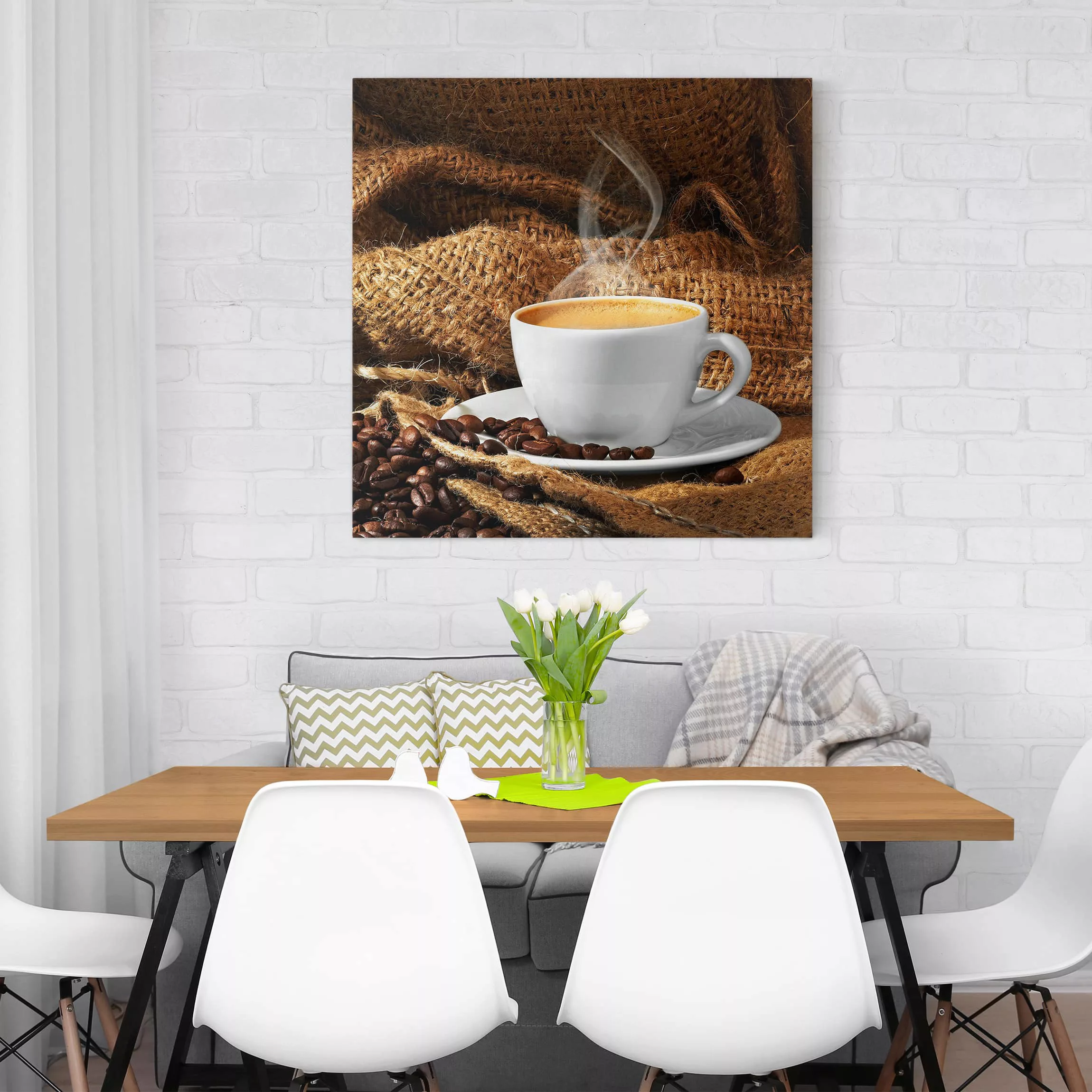 Leinwandbild Küche - Quadrat Kaffee am Morgen günstig online kaufen