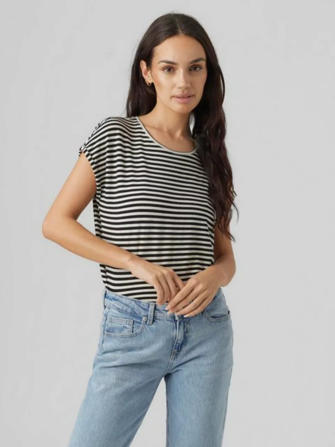 Vero Moda Damen T-Shirt VMAVA PLAIN STRIPE - Regular Fit günstig online kaufen