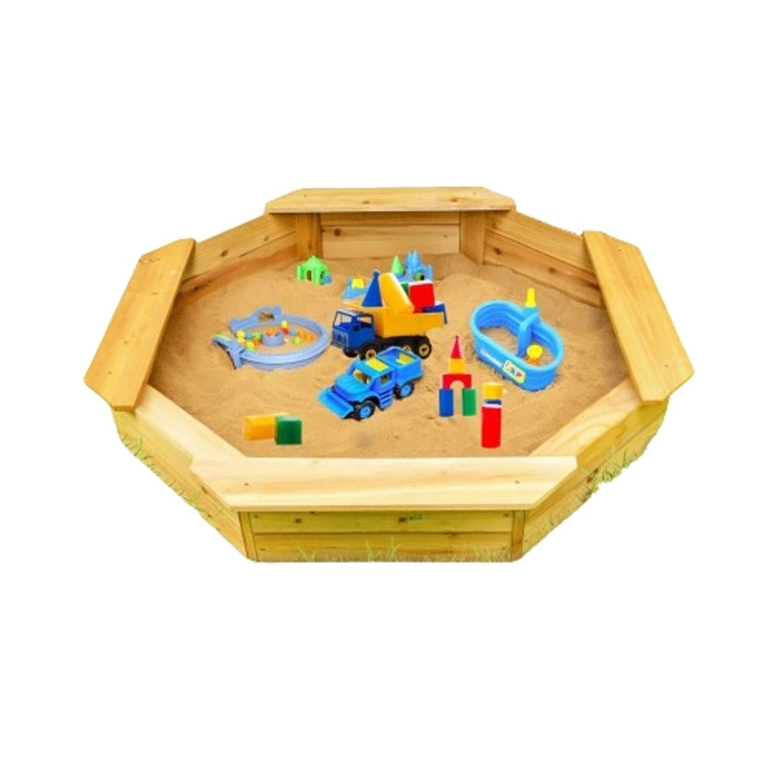 Coemo 6 Eckiger Sandkasten Sally aus Holz Inklusive Bodenplane 135x135x20 c günstig online kaufen