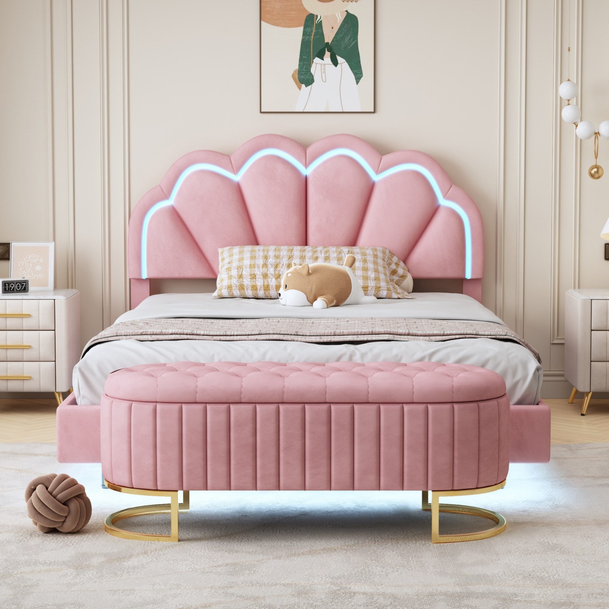 Flieks Polsterbett, LED Doppelbett Schwebebett Muschel günstig online kaufen