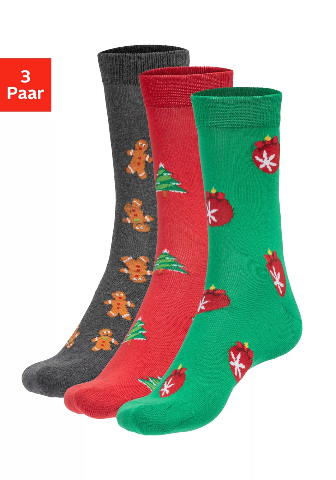 John Devin Socken, (Packung, 3 Paar), mit unterschiedlichen Weihnachtsmotiv günstig online kaufen