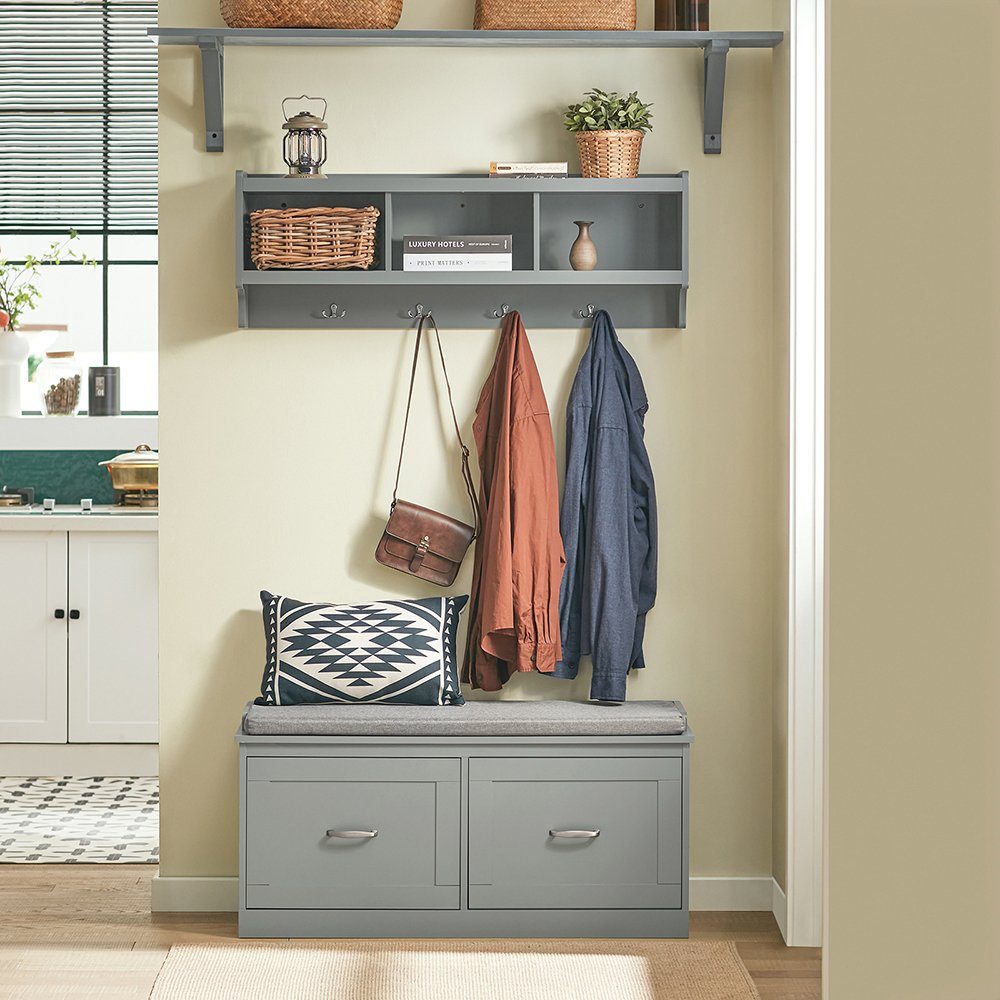 SoBuy Wandgarderobe mit 3 Körben und 4 Haken MDF Grau FHK28-HG günstig online kaufen