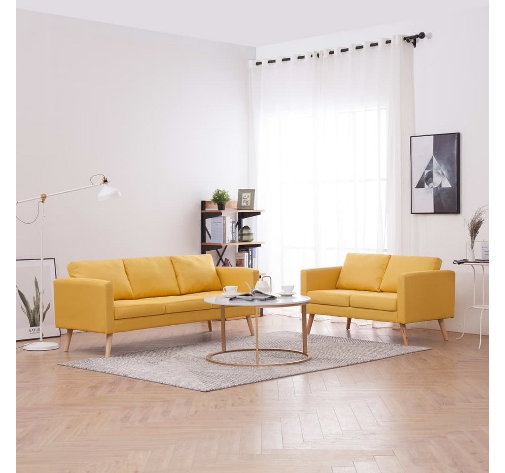 vidaXL Sofa, 2-tlg. Sofagarnitur Stoff Gelb günstig online kaufen