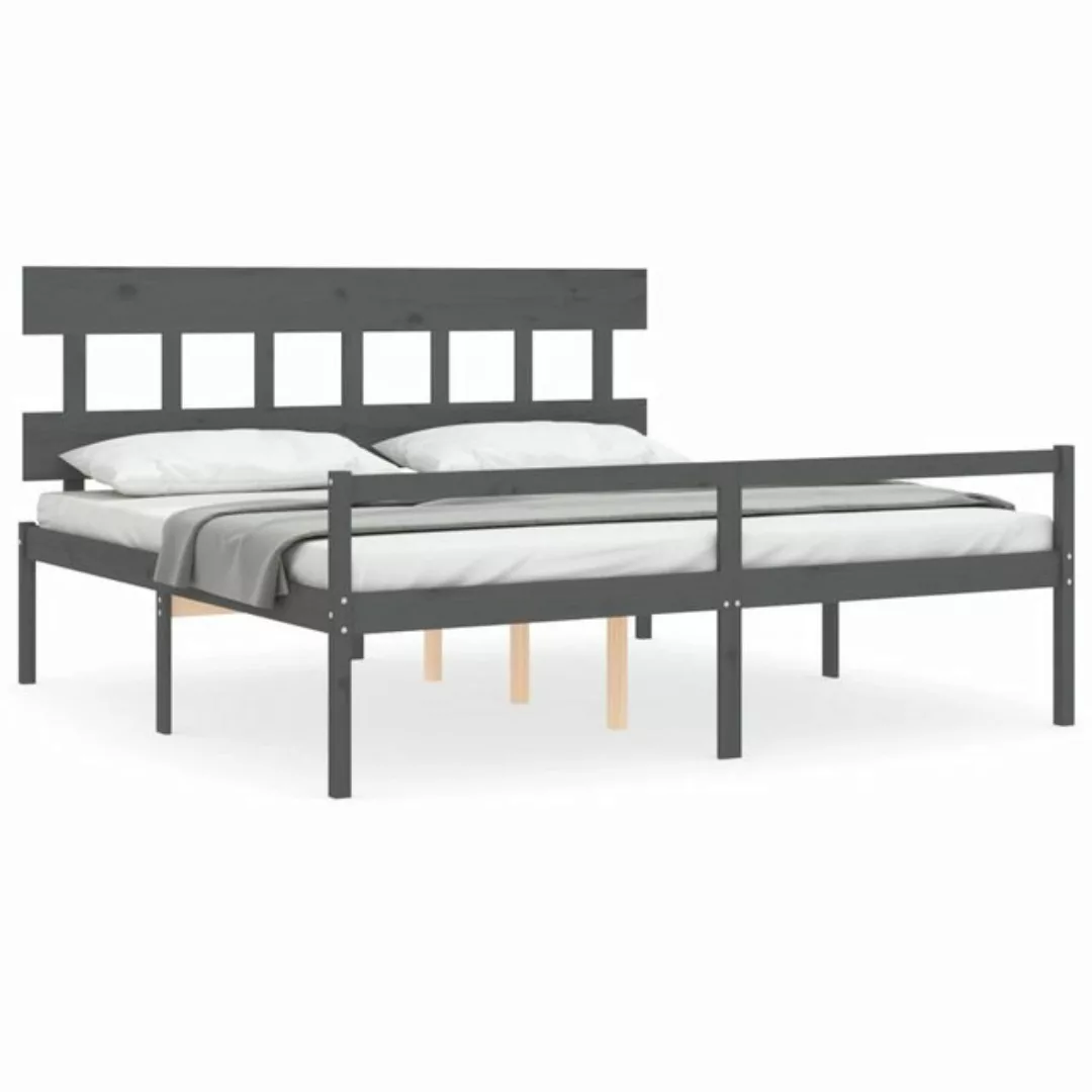 furnicato Bett Seniorenbett mit Kopfteil 200x200 cm Grau Massivholz günstig online kaufen