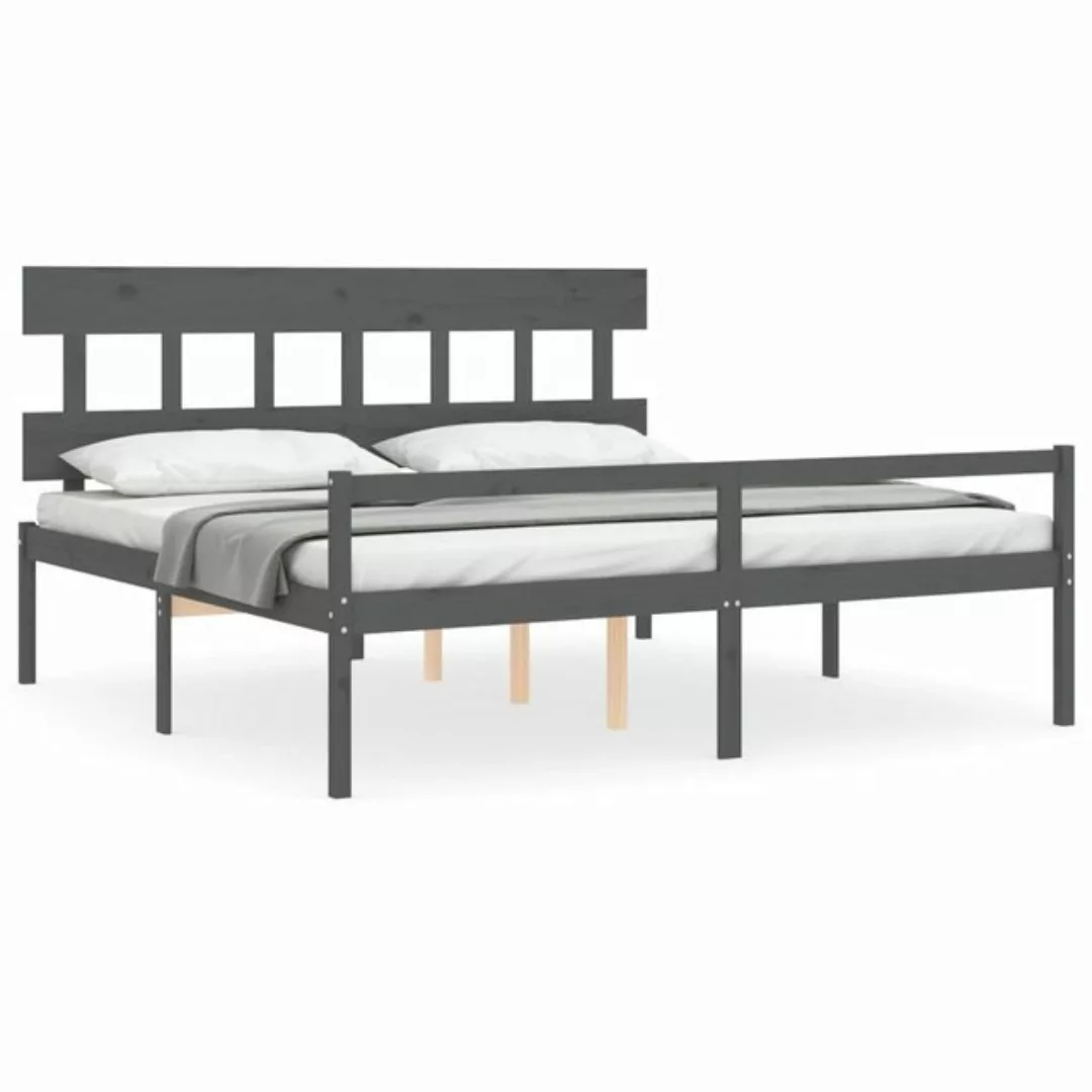 furnicato Bett Seniorenbett mit Kopfteil 200x200 cm Grau Massivholz (1-tlg) günstig online kaufen