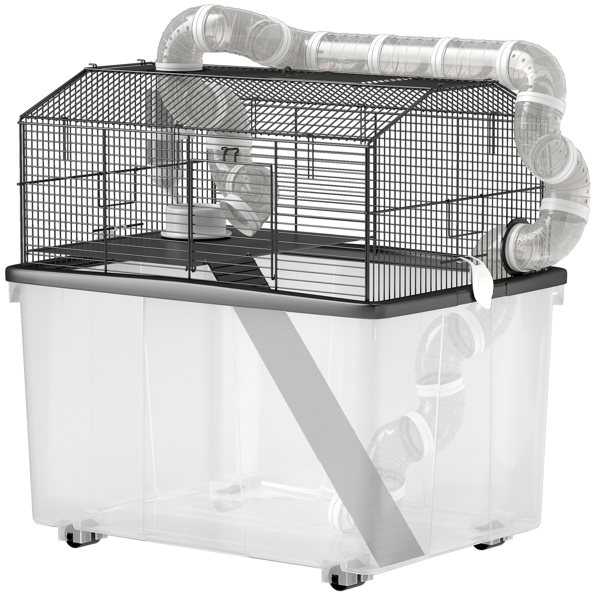 PawHut Hamsterkäfig, Hamsterkäfig mit Rampe, Futternapf, Trinkflasche, Rohr günstig online kaufen