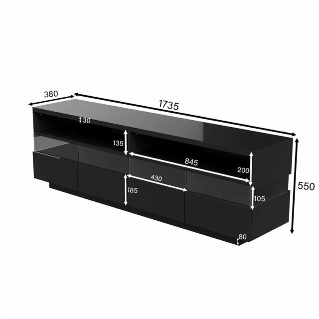 Rhein Beleuchtung TV-Schrank TV-Schrank, Hochglanz-TV-Schranktisch, lowboar günstig online kaufen