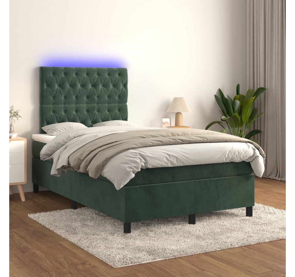 vidaXL Boxspringbett, Boxspringbett mit Matratze & LED Dunkelgrün 120x200 c günstig online kaufen