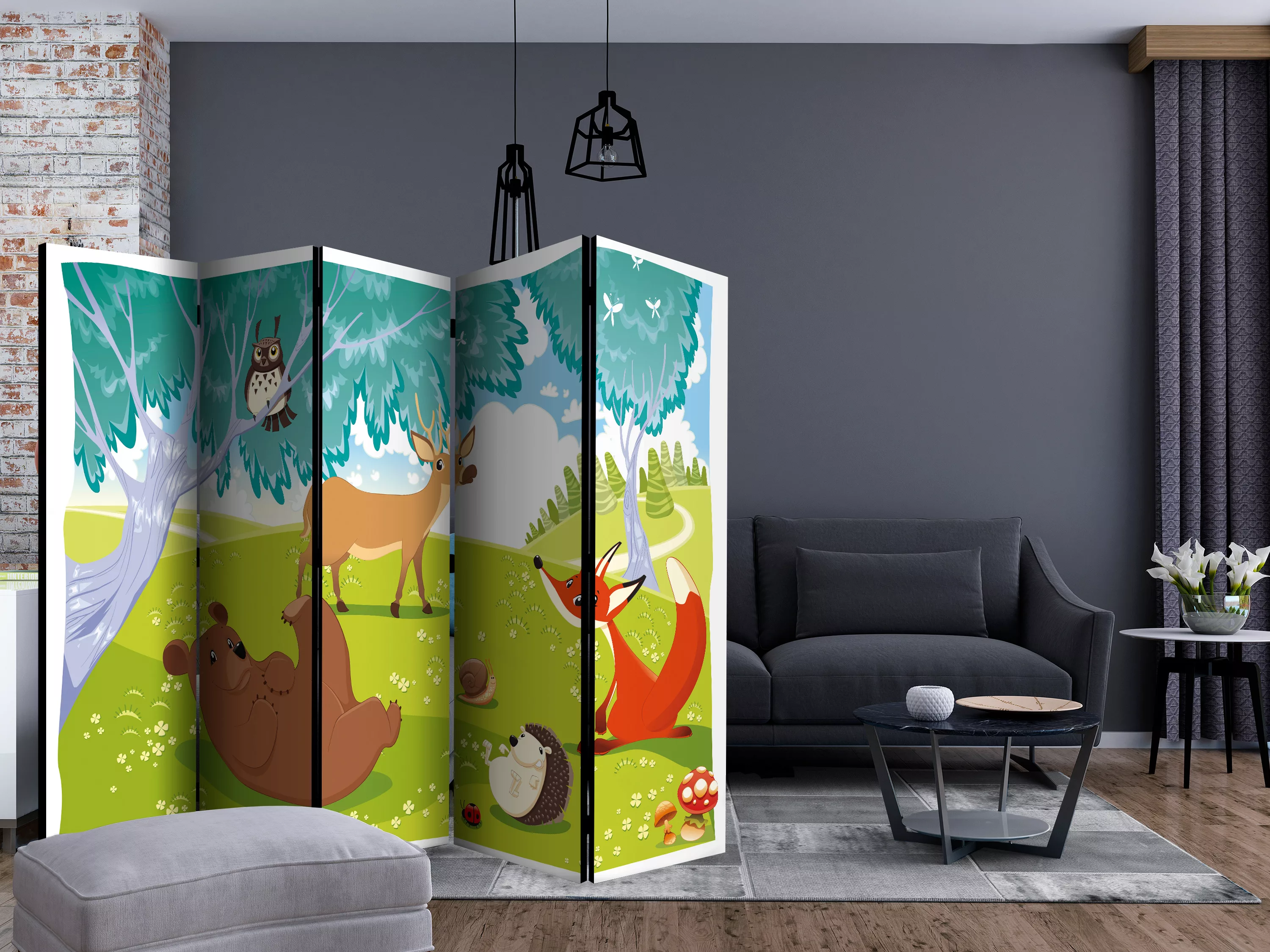 5-teiliges Paravent - Funny Animals Ii [room Dividers] günstig online kaufen