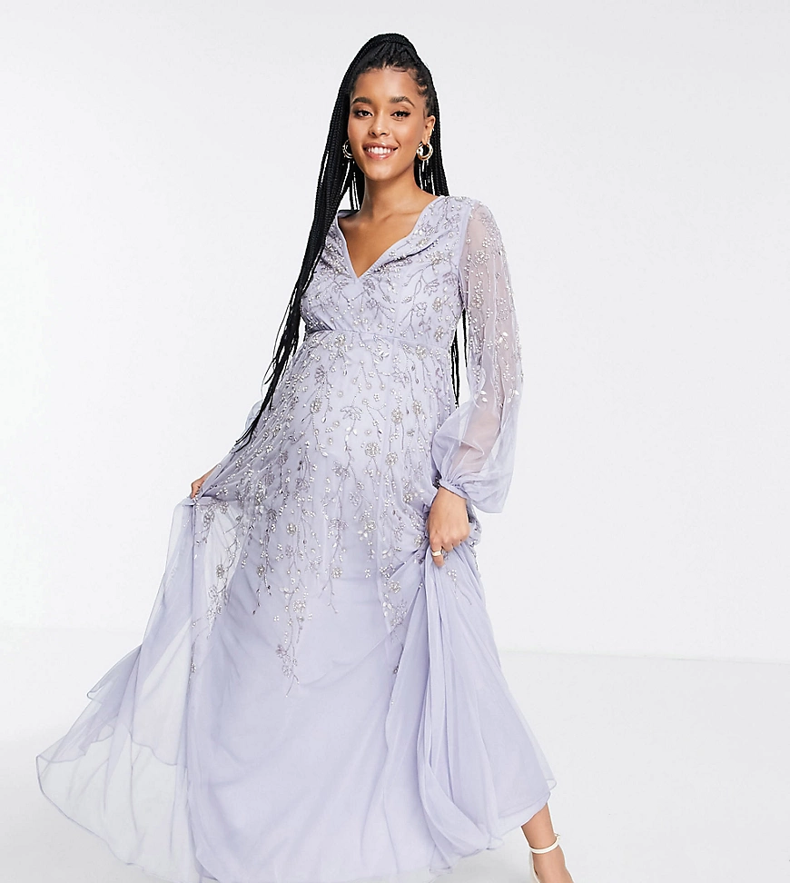 ASOS DESIGN – Umstandsmode – Maxikleid mit Blousonärmeln und filigraner Blu günstig online kaufen