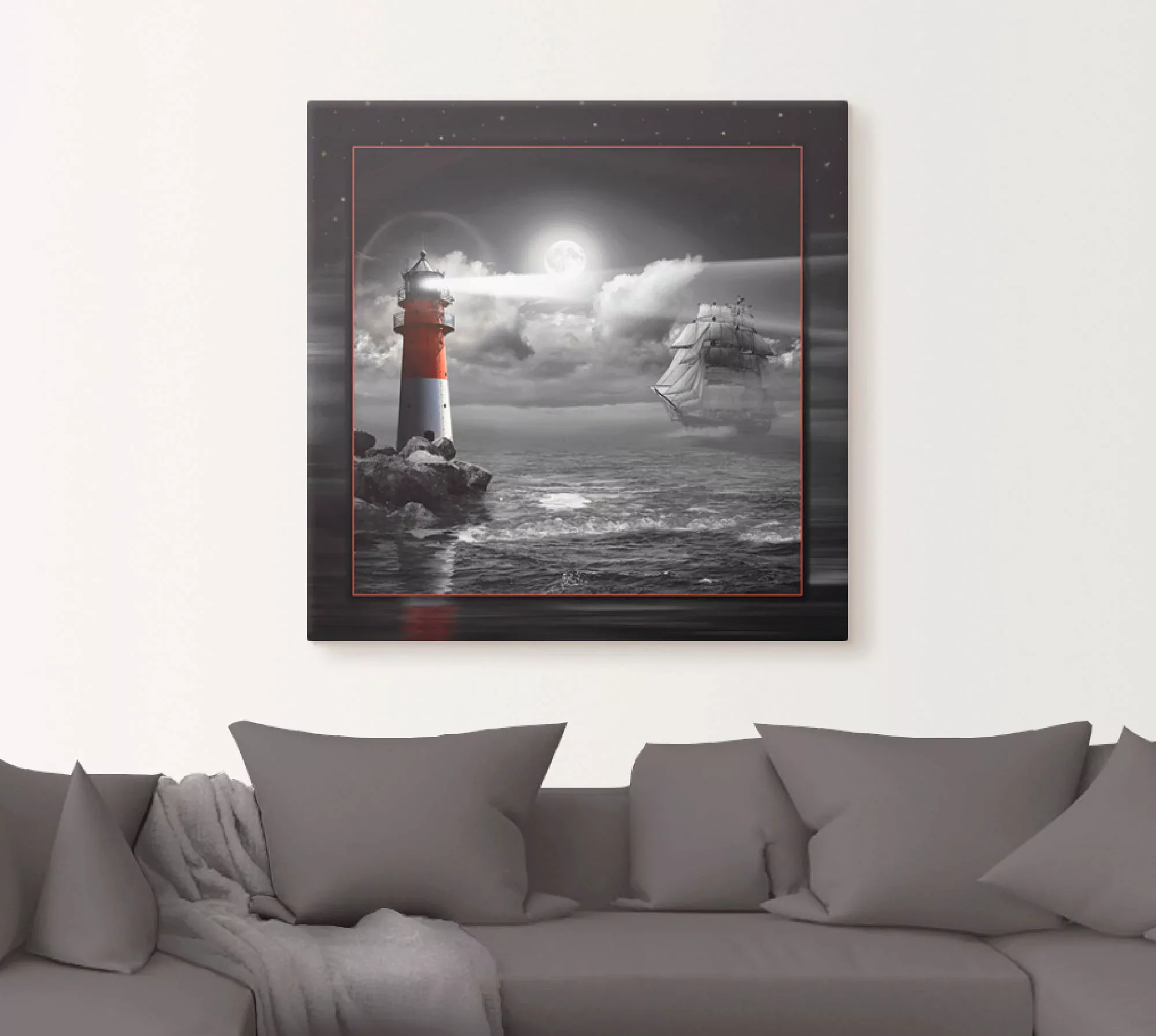 Artland Wandbild »Leuchtturm und Segelschiff im Mondschein«, Küste, (1 St.) günstig online kaufen