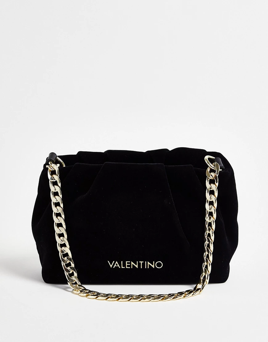 Valentino Bags – Poplar – Kleine, geraffte Tasche aus Samt in Schwarz günstig online kaufen
