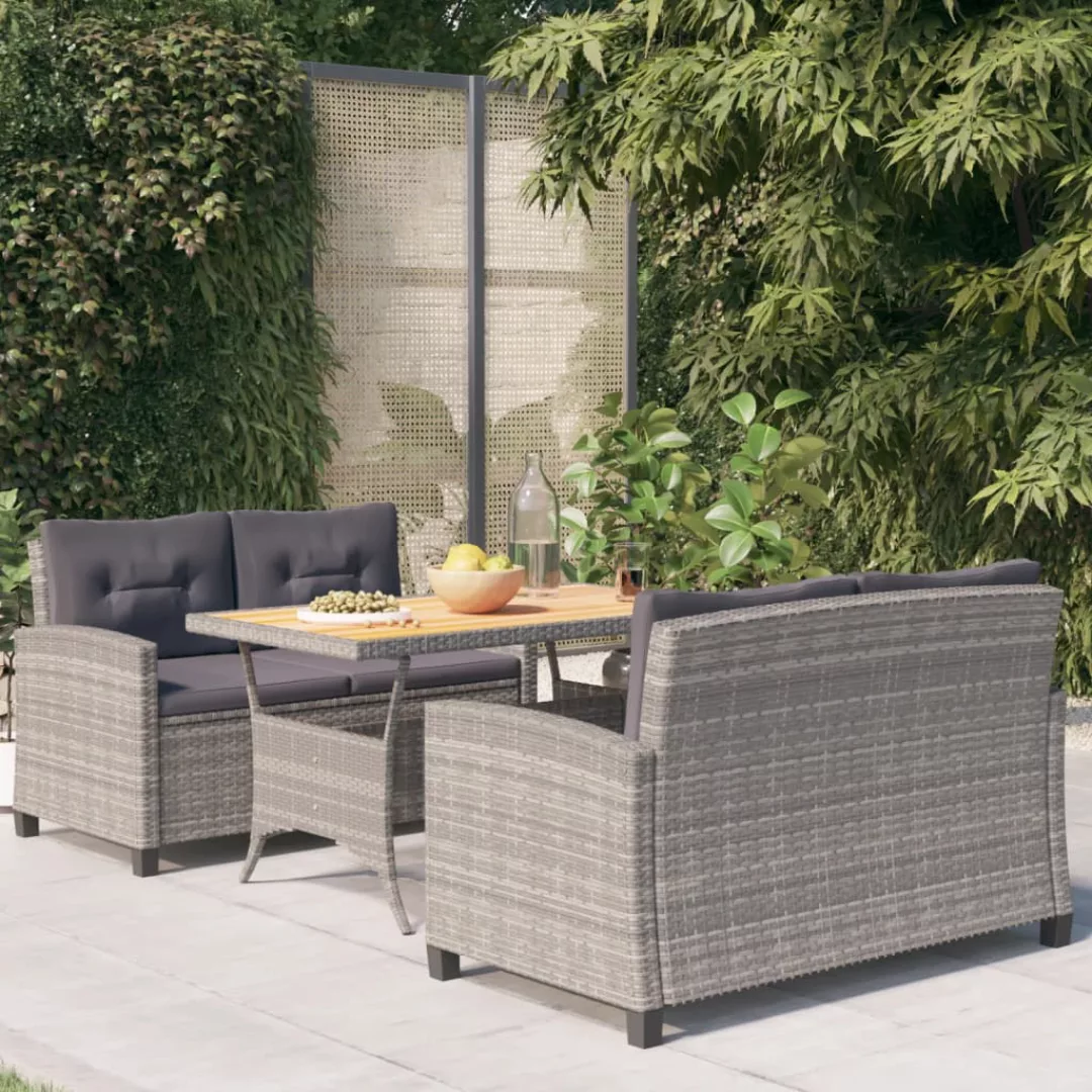 Vidaxl 3-tlg. Garten-essgruppe Mit Grau Kissen Poly Rattan günstig online kaufen