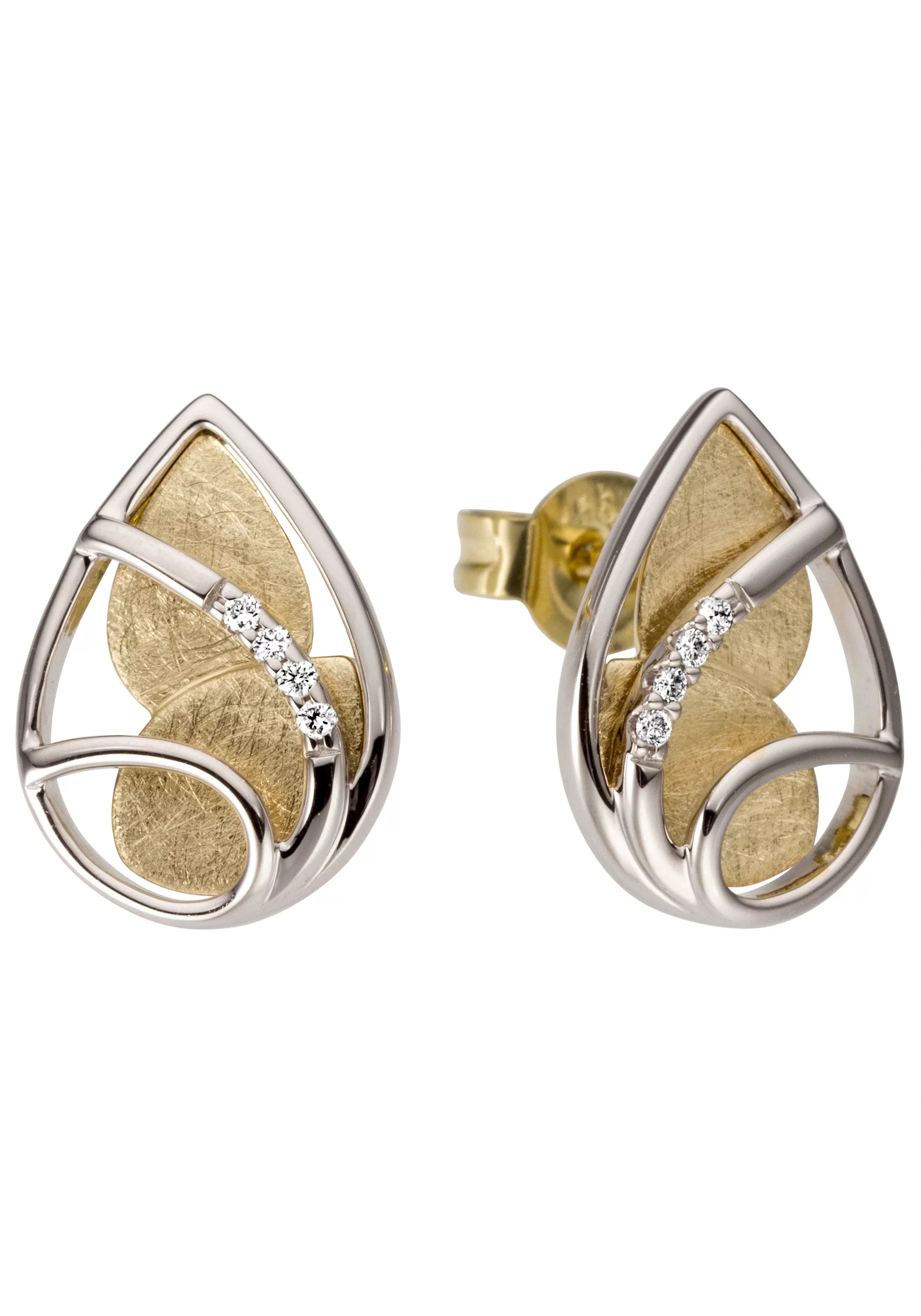 JOBO Paar Ohrstecker "Tropfen", 585 Gold bicolor mit 8 Diamanten günstig online kaufen