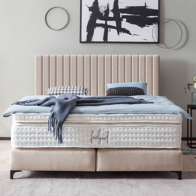 BettCo Boxspringbett Paris (in Beige Webstoff, 180 x 200 cm), Pfeifensteppu günstig online kaufen