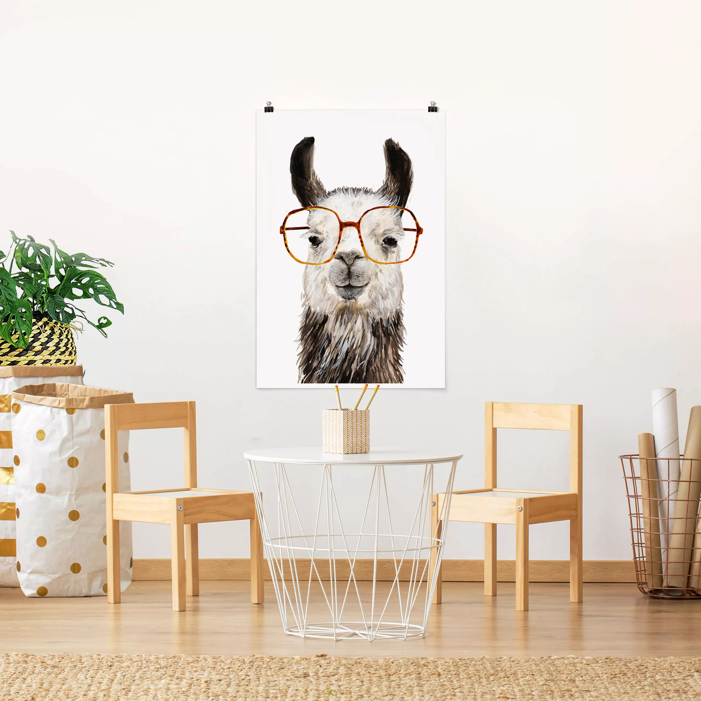 Poster Kinderzimmer - Hochformat Hippes Lama mit Brille IV günstig online kaufen