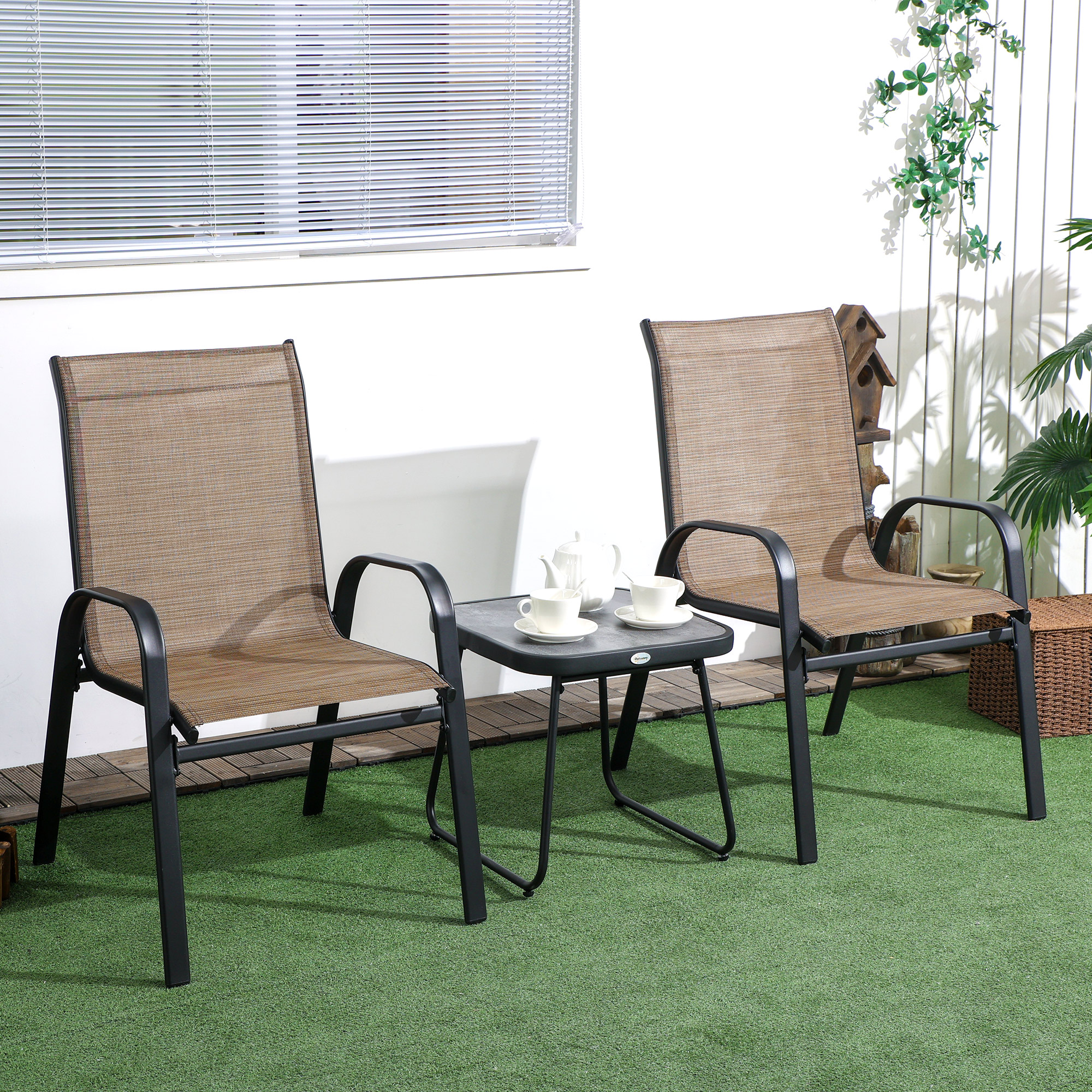 Outsunny Gartenmöbelset 3-teilig aus Stahl 2 stapelbare Stühle und eckiger günstig online kaufen
