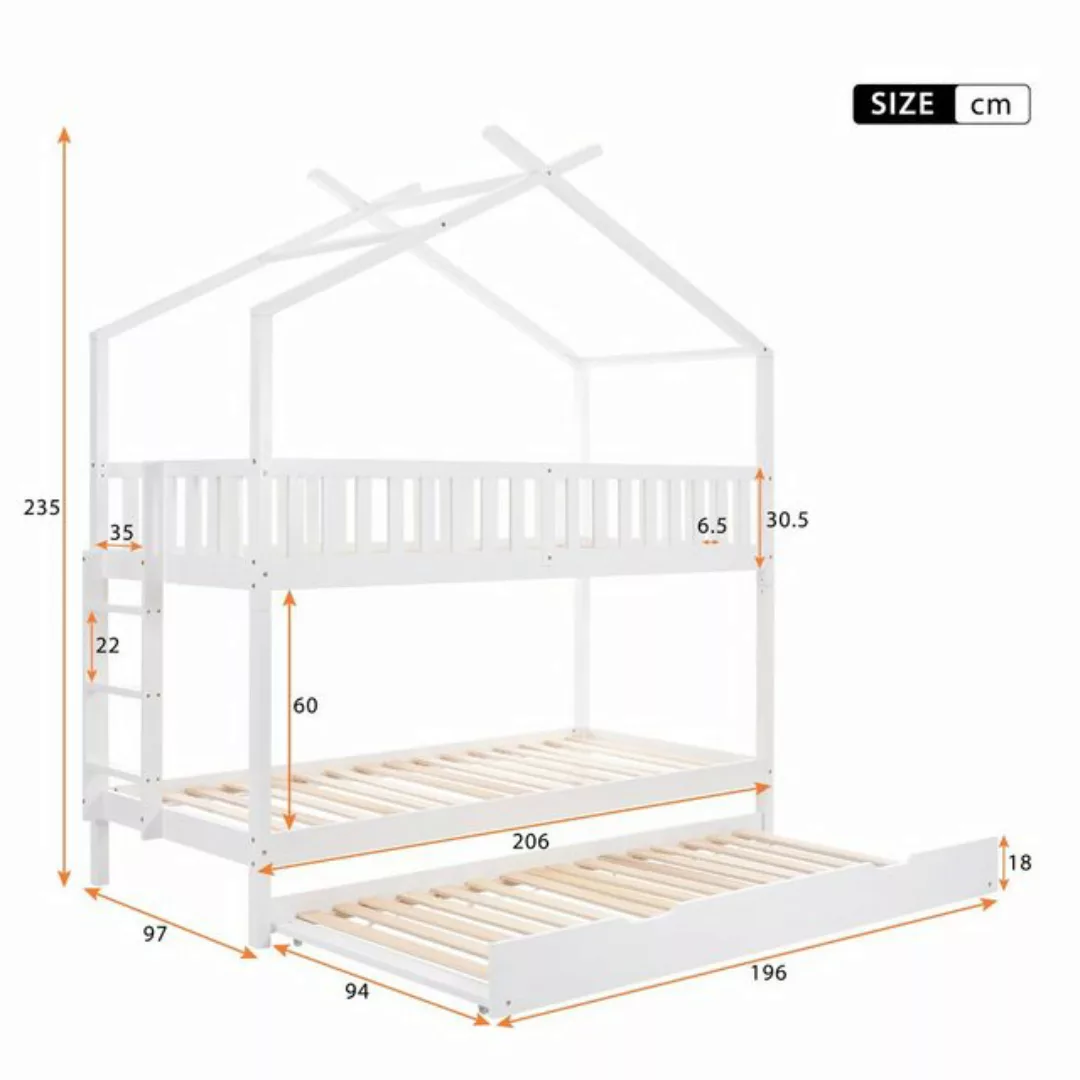 Ulife Kinderbett weißes Etagebett mit Treppe & 3 ausziehbaren Liegeflächen, günstig online kaufen