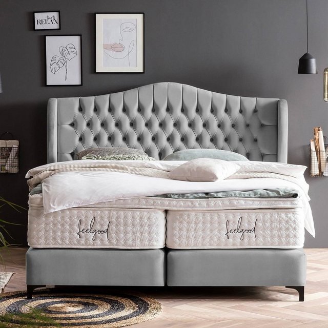 BettCo Boxspringbett Maison (in Grau Velours, 160 x 200 cm), Chesterfield, günstig online kaufen