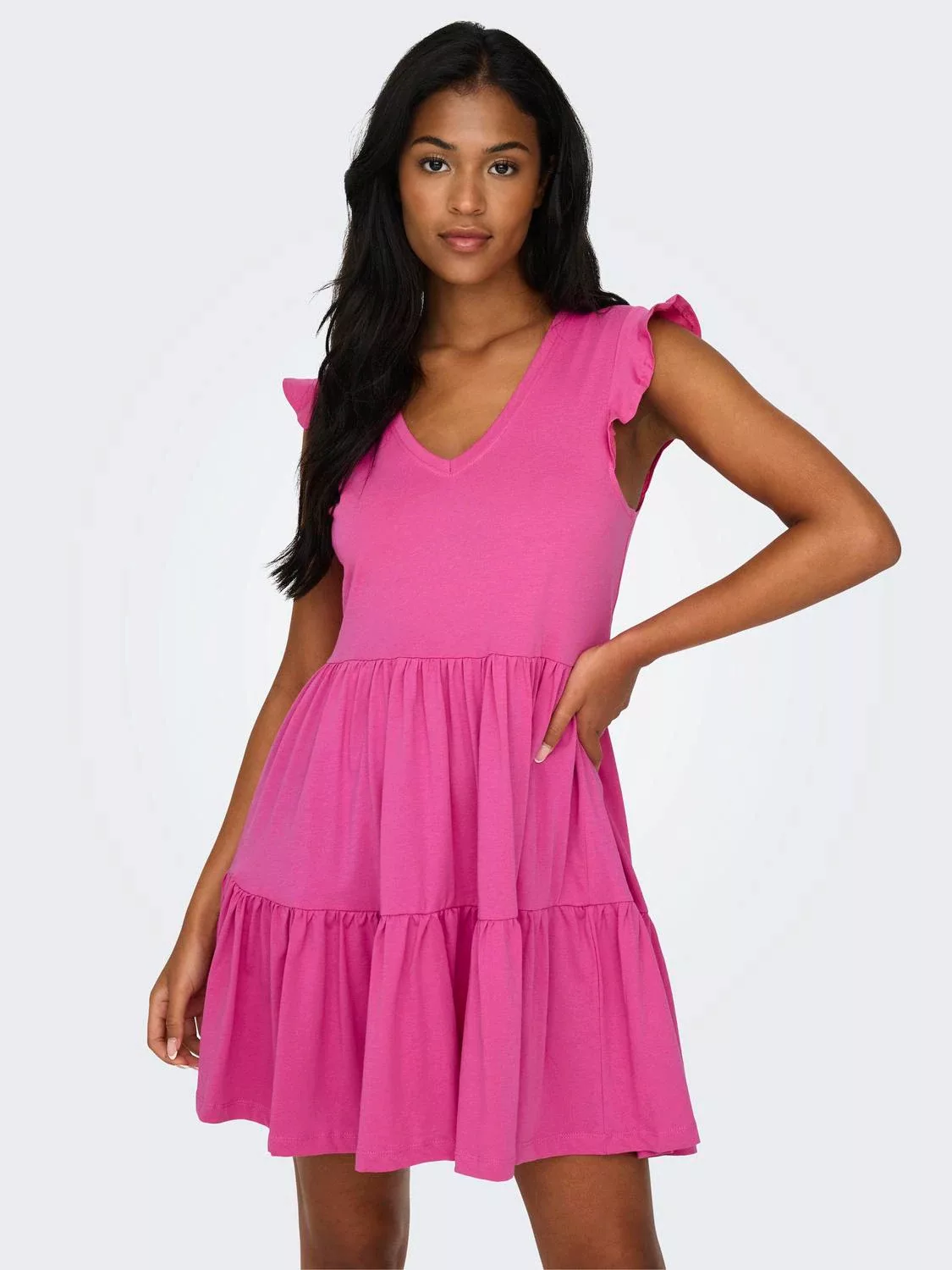 ONLY Jerseykleid "ONLMAY CAP SLEEVES FRILL DRESS" günstig online kaufen