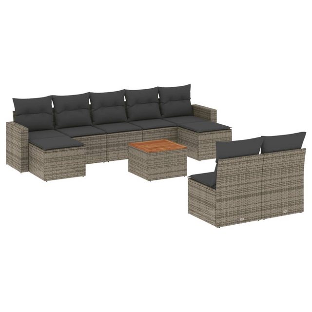 vidaXL Sofaelement 10-tlg. Garten-Sofagarnitur mit Kissen Grau Poly Rattan günstig online kaufen