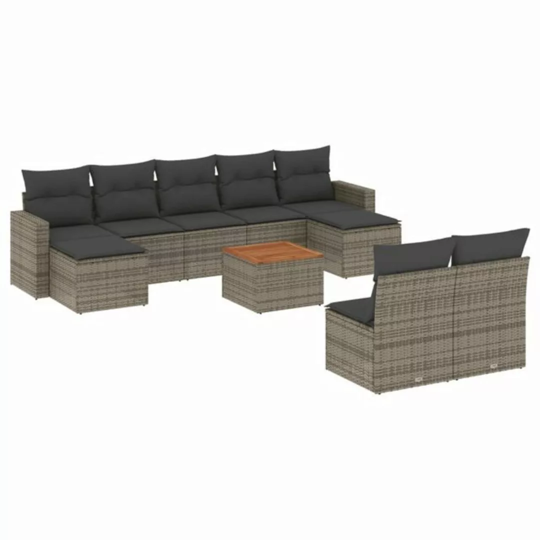 vidaXL Sofaelement 10-tlg. Garten-Sofagarnitur mit Kissen Grau Poly Rattan günstig online kaufen