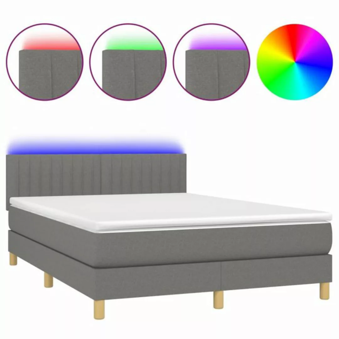 vidaXL Boxspringbett Boxspringbett mit Matratze LED Dunkelgrau 140x190 cm S günstig online kaufen